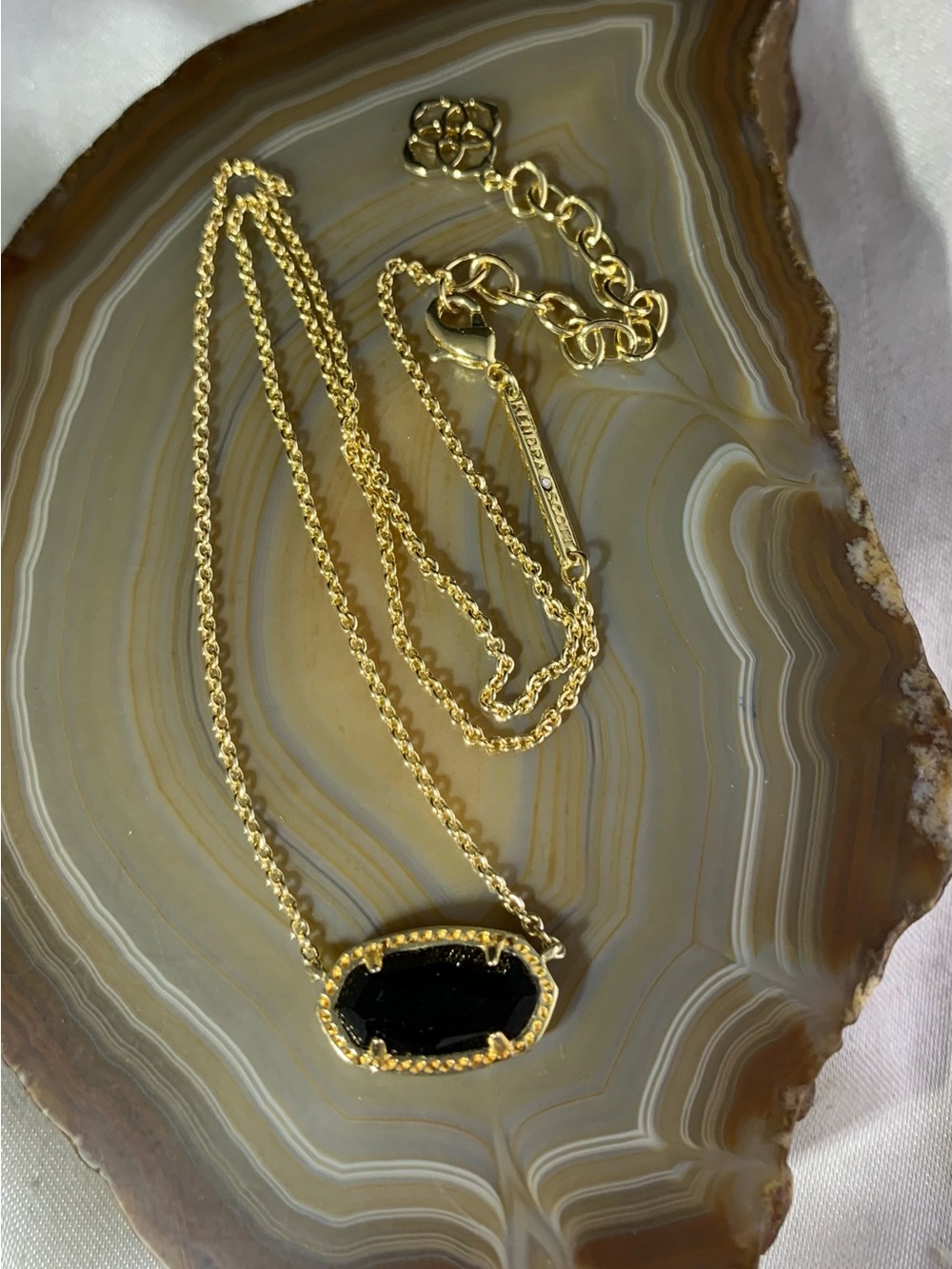 Kendra Scott Elisa Pendant,Gold Necklace with Black Oval Pendant